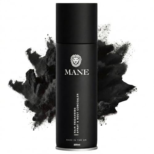 Mane Micro-Mineral Hair Thickening Spray & Root Touch Up Spray, Instant Volume & Root Cover Up for Thinning or Fine Hair, Lightweight Buildable Coverage for Men & Women, Jet Black, 200 ml