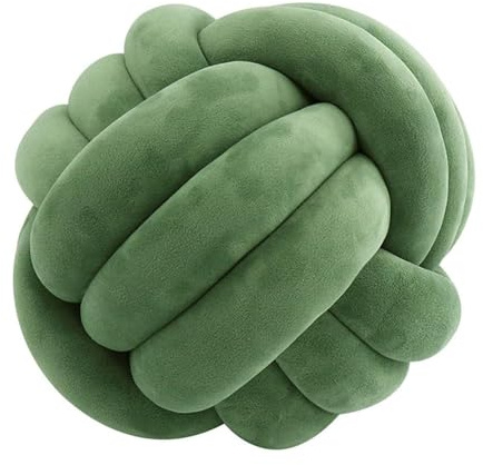 Handmade Knot Cushion Knot Ball Cushion for Sofa Bed Bedroom Office Travel Home Decoration, Hand Knotted Cushion,Car, Office,Olive Green-13.8in