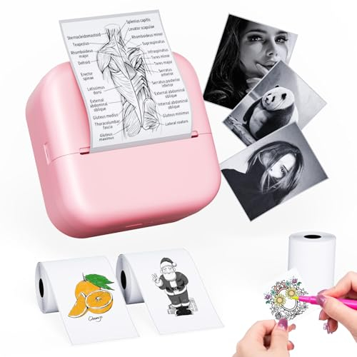 LabelCenter Mini Drucker, M02L Sticker Drucker für Smartphone, Portable Mini Thermal Printer für Teenager und Mädchen (Rosa,+3 Rollen Papier), Trend-Sachen für Studium,Fotos,School,Journaling Zubehör