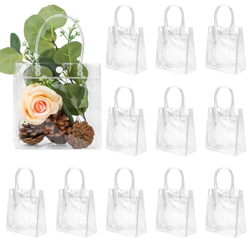 25 Stück Klare Geschenktüten, Geschenktüte mit Griffen Wiederverwendbare Tragetaschen aus PVC Geschenktasche für Weihnachten Hochzeit Geburtstag Babyparty Gastgeschenk (20 cm x 15 cm x 7 cm)