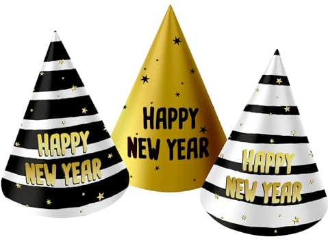 Folat 63752 Cappellini da festa - BlackGold HNY - 10 cm - 6 pezzi - Decorazioni Festa Capodanno Nero Oro, Veglione Cenone di San Silvestro, Buon Anno