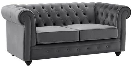 Venta-Unica - Sof√° de 2 plazas de Terciopelo Antracita Chesterfield