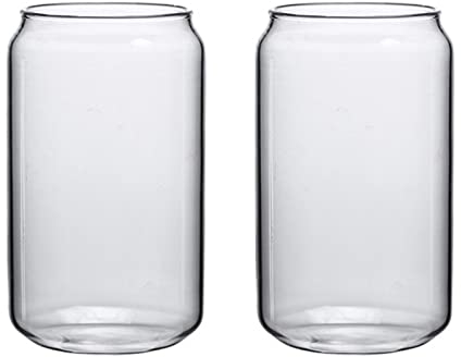 Vasos de Vidrio con Forma de Lata, Tamaño S, 395 Ml con Tapa, para Cerveza, Café Helado, Whisky y Refrescos (#1)