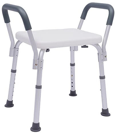 Duschstuhl mit Armlehne, Anti-Rutsch Belastbar Moderne Badezimmer Sitzhilfe Badestuhl Höhenverstellbar Hocker Bis 150kg 49 * 41cm