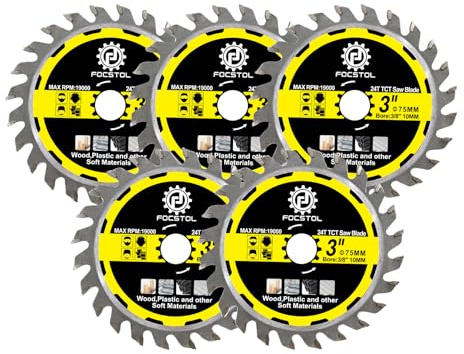 FOCSTOL Disque Carbure Bois 24T-TCT - 5 pièces 75mm x 10mm Lame Scie Circulaire pour Couper Bois Plastique