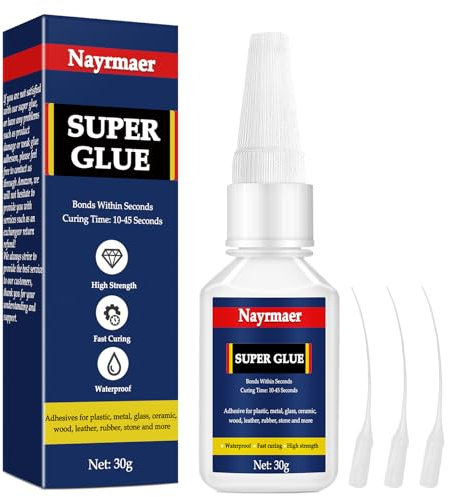 30g Superglue, Instant Super Glue with Anti-Clog Cap, Universal Strong Adhesive for Plastic, Glass, Metal, Ceramics, Wood, Leather, DIY Crafts etc.