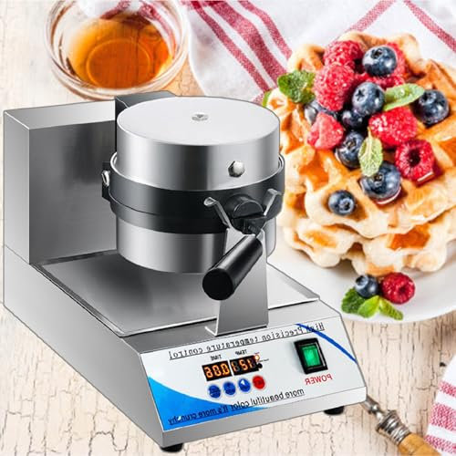 Gaufrier Machine à Gaufres Commerciale, Gaufrier AntiadhéSif 1200 W, Machine à Gaufres Ronde En Acier Inoxydable Avec ContrôLe Du Temps,110V