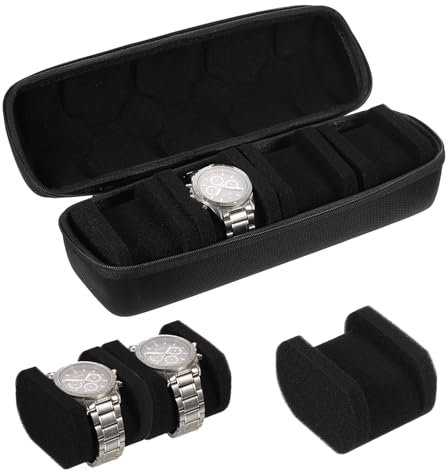 sourcing map 4 Slots Hard Watch Travel Case, Watch Display Storage Box Organizer for Men Women with Soft Pillow for Most Watches and Smart Watches Up to 40mm, Black