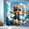 NEJLCTOROUS Duschvorhang Lustig 180x200,Katze Bad Duschvorhänge Motiv Kinder Badewanne Vorhang Wasserdicht Polyester Stoff Waschbar Badvorhang,200 hoch
