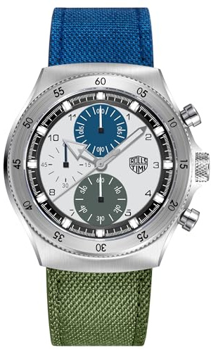 TAYSHILEY Orologio cronografo da uomo, acciaio inossidabile 316L movimento al quarzo analogico orologio da polso regalo per uomo, vetro zaffiro, impermeabile 50M, cinturino orologio nylon-pelle