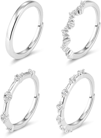 ALEXCRAFT Anello Donna S92 Regolabili Anello Donna Set Anelli in Argento Donna Anello A Fascia Argento Donna Fedina