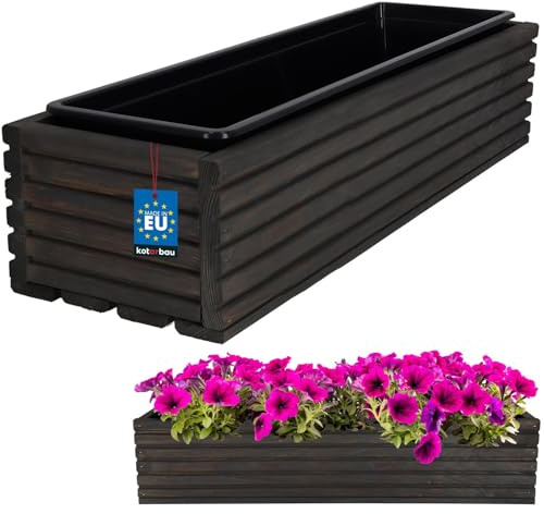 KOTARBAU® Fioriera in legno 64x20cm con vaso interno Anthrazit Fioriera da balcone Vaso da fiori Vaso per piante Vaso da fiori in legno Fioriera da balcone Vaso da fiori Balcone Giardino Terrazzo