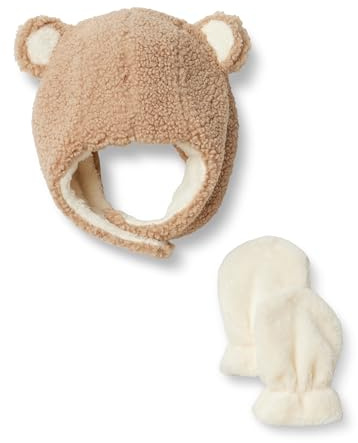Amazon Essentials x Sofia Grainge Juego de Gorro y Manoplas Unisex Bebés, Camel Claro, XS (3-6 meses)
