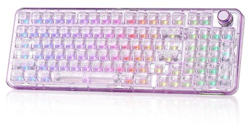 YUNZII X98 QMK/VIA Trådlöst Mekaniskt Spelkort med Knapp, Tri-Mode BT5.0/USB-C/2.4GHz Hot Swappable, Förlödda Switchar, RGB-Belysning för Win/Mac (Purple, Snow Switch)