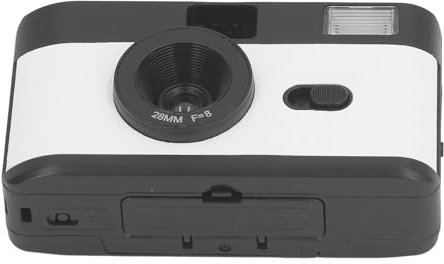 Tbest 35MM Film Camera Reusable Lightweight Vintage Built in Flash with 28MM F8 Lens 1120s Shutter Speed for Analog Photography Enthusiasts and Travelers (Black and White)