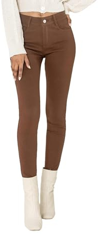 Nina Carter A003 Donna Jeggings Pantaloni elasticizzati a vita alta con zip – Skinny Fit Pantaloni con tasche, attillati, elastici, Marrone (A003-67), XXL sottile