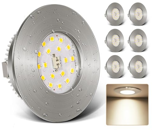 Kimjo 6W Faretti da Incasso LED 230V - Faretti LED Ultrapiatti 4000K Bianco Neutro - IP44 Diametro Foro 60-65mm Faretti da Soffitto per Bagno Cucina Soggiorno - Lampada da Soffitto Nichel Set di 6