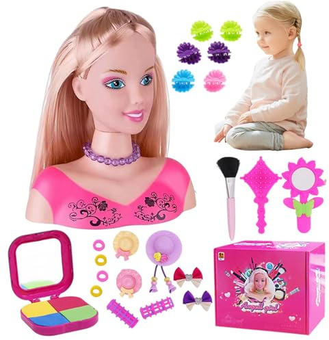 Testa di bambola per acconciature 35 pezzi/set Testa di bambola per acconciature simulata per bambini Fantasioso e apprendimento del trucco Giochi di finzione Giocattoli per ragazze, Regali per raga