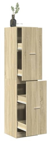 Foknhdi Armoire à pharmacie en chêne Sonoma - 40 x 41 x 175 cm - Robuste - Avec 4 tiroirs - Meuble de couloir peu encombrant avec design moderne - Pour cuisine, bureau, chambre à coucher et couloir