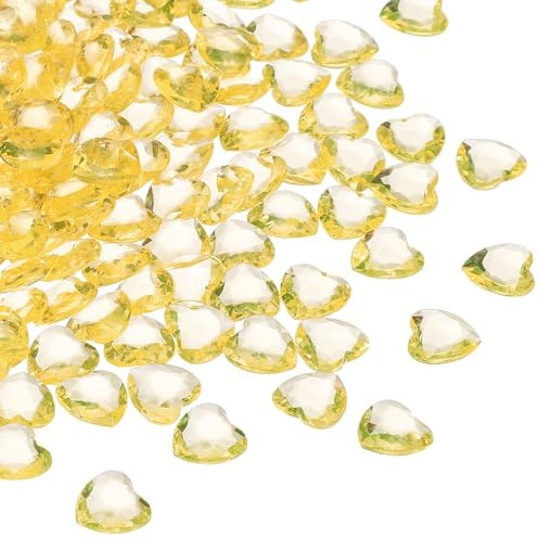 QUARKZMAN 250 Pcs Corazones Acrílico Amarillos, Cristales Falsos Corazón para Relleno Floreros, Corazones Decorativos para San Valentín para Esparcir En Mesa, Arte Manual para Fiestas
