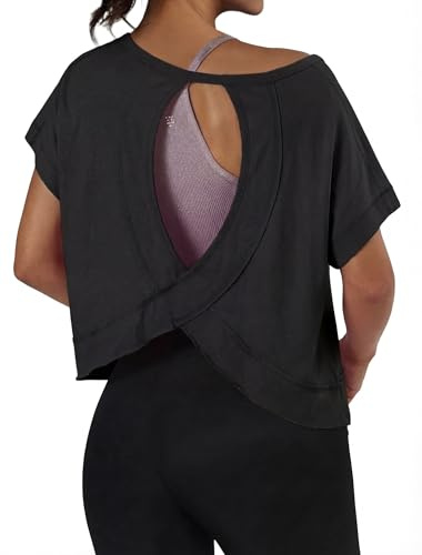 GRECERELLE Sportskjorta för kvinnor, kortärmad, lös ventilerande crop top för tennis, yoga, fitness, löpning, lätta toppar för gym och fritid