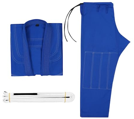harayaa Kimono Jiu Jitsu Uniforme Brésilien Ensemble Veste Pantalon Ceinture Tissu Respirant Léger Couture Confortable Souple Adapté à Tous Entraînement, Bleu M4