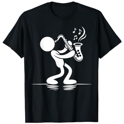 Figurine Minimaliste Jouant du Saxophone Jazz T-Shirt