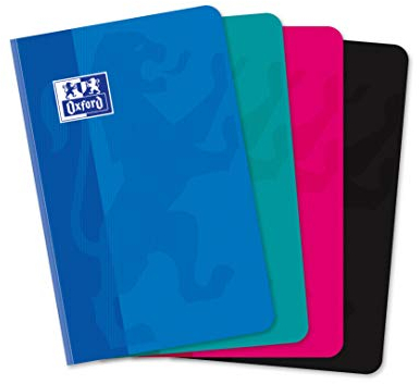 OXFORD Schulheft A6 Kladde 96 karierte Blätter mit Seitenrand, Optik Paper 90 g, fester laminierter Umschlag, Notizbuch Set für Büro & Schule, 10 Stück-Packung, Farbenmix