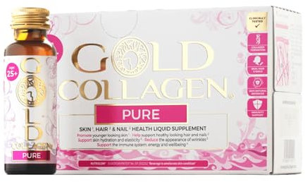 GOLD COLLAGEN Pure - Collagen Supplements for Women & Men Biotin Hair Growth, Skin & Nail, Anti Wrinkle Immune System Booster Marine Collagen and Hyaluronic Acid, Vitamin C B6 and Zinc 1 Pack 10x50 ml