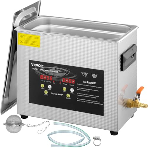 VEVOR Digital ultraljudsrengörare 6 L, 400 W uppvärmning, ultraljud 180 W, ultraljudsbricka med värme och timer, ultraljudsrengöringsenhet i rostfritt stål, för smycken glasögon klockor