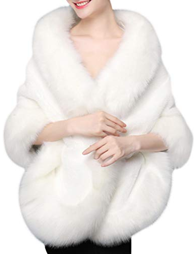 Amosfun Kunstpelz Schal Braut Hochzeit Pelz Wraps Und Bolero Achselzucken Pelzkragen Schal für Frauen Abendgesellschaft (Weiß)