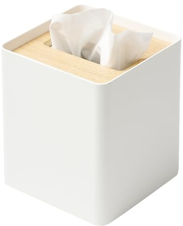 Yamazaki 5180 RIN Tissue Case Square, White, Steel/Wood, 13 x 13 x 15.5 cm