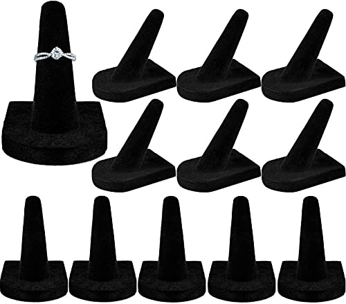 Jetec 12 Pieces Black Velvet Ring Display Stand, Jewelry Holder 2 x 2 x 2 Inches Finger Ring Display Velvet Holder Organizer for Showcase, Vendors, Wedding, Selling