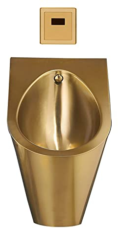 Haushaltsprodukte An Der Wand Montiertes Urinal Mit Automatischer Spülung, Edelstahl-Urinal Für Männer Mit Siphonventil Und Induktionsspülung, Berührungslose Spülung, Goldenes Urinal Mit Abfluss