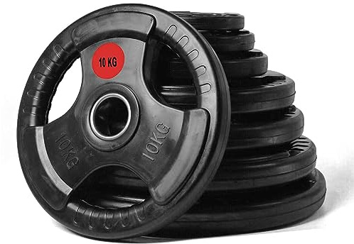 Strongway® Olympic Weight Plates Discs Pair for Barbell Bar - 2 Inch / 50mm Hole - Rubber Coated Cast Iron Weights Tri Grip Range of Weights and Sizes (2.5KG X 4)