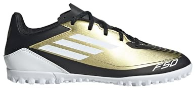 Adidas Unisex F50 Club Messi Football Boots Turf, Gold/Footwear White/Carbon Black, 44 EU