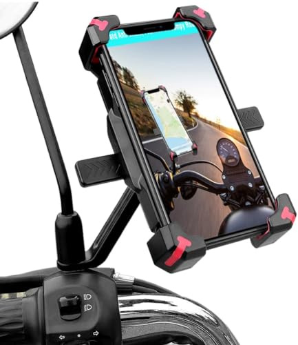 YIUJEFDA Motorcycle Phone Holder, 1s Lock and Release Phone Mount for Motorcycle Scooter Moped Rear View Mirror Phone Mount for 4.5-6.8 inch Cell Phone, Motorbike Rearview Mirror Phone Holder
