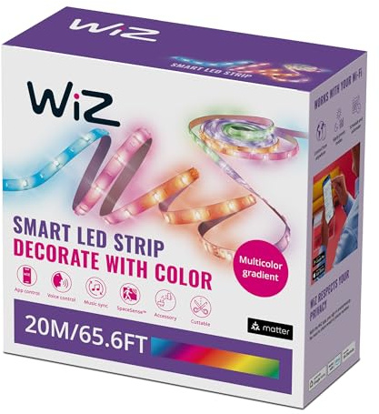 WiZ Smart RGBIC LED Strip Light, 20 m, 16 Million Colors, Dynamic Light Scenes, Wi-Fi, Voice/App Control, Works with Google Home, Alexa and HomeKit, LED Lights for Bedroom, Kitchen, Living Room