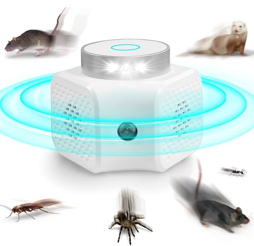 TEOV Mäuseabwehr mit Stecker, Nagetiervertreiber Haus mit Ultraschall LED Blitzlicht, Innen Schädlingsvertreiber für Dachboden, Haus, Garage
