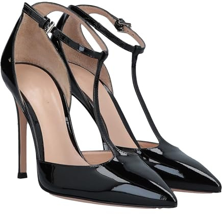 Rozhuhro Escarpins Talons Aiguilles en Cuir Bout Pointu pour Femmes Chaussures Talons Aiguilles Confortables avec Bride Cheville Ceinture en T Chaussures Mariage Sexy Bout Pointu,Noir,46 EU
