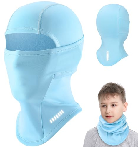 WACCET Pasamontañas Térmico para Niños, Pasamontañas Niño Multifuncional Máscara de Esquí Antiviento y Cálido Calentador de Cuello para Niños y Niñas Ciclismo, Esquí (FR/ES, Letras, Talla única, Azul)