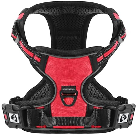 COMSLE Arnes Perro Grande Mediano Pequeño, Arnes Antitirones Antiescape Perro Forma de H Acolchado Ajustable, Arnés Perro Reflecantes Cómodo Transpirable, Rojo, S