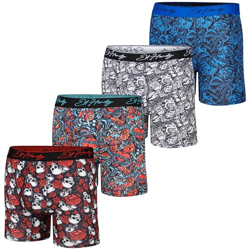 ED HARDY Lot de 4 boxers pour homme en tissu doux, fermeture à enfiler, lavables en machine, confortables et extensibles