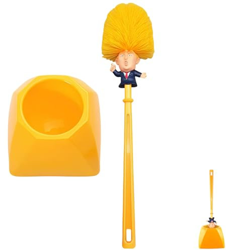 Escobilla de inodoro con soporte, cepillos de inodoro muy divertidos, de alta calidad, divertido cepillo de inodoro, divertido adecuado para baños y baños públicos (amarillo)