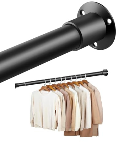 Closet Rod, Adjustable Black Closet Rod Heavy Duty, Tension Rod for Closet Pole for Hanging Clothes, 17-52 inch Metal Closet Bars Wall Mount for Wardrobes Laundry RV