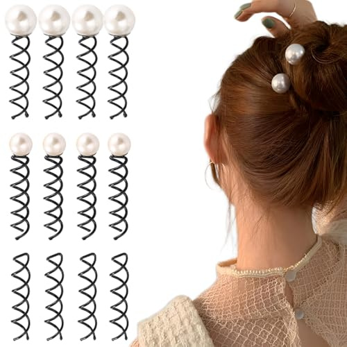 12 Pièces Pince Chignon à Cheveux Spirales, Épingles à Cheveux avec Perles, Épingle de Mariage Élégant, Accessoire Cheveux Mariage pour Marriage, Mariée, Filles, Femmes (3 Styles)
