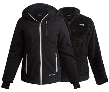 Spyder Womens Ski Jacket - Faux Fur Lined Insulated 3 in 1 Puffer Jacket - Reversible Quilted Winter Coats for Women, Size Medium, Black Raven