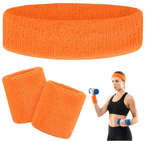 Schweißband Set mit 2X Schweißbänder Handgelenke + 1x Sport Stirnband, Sport Schweißband für Damen & Herren