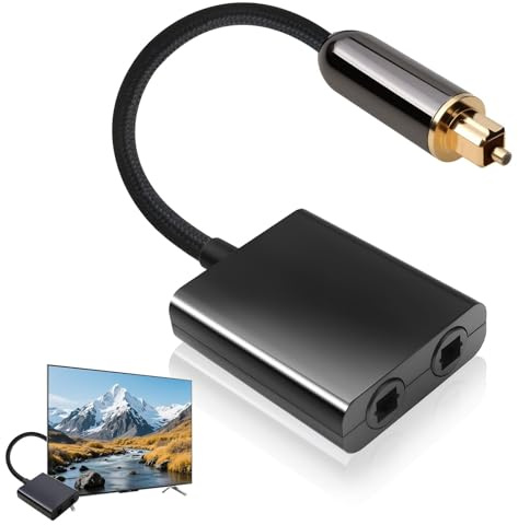 Astraveo Divisor Toslink Splitter 1 Entrada a 2 Salidas Spdif Splitter de Audio Digital Óptico, Audio Óptico Adaptador con Conectores Dorados para TV, Barra de Sonido, Receptor y Equipo de Sonido