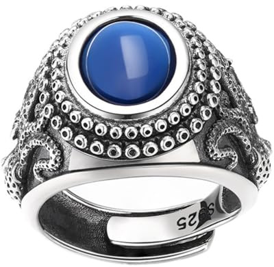 S925 sterlingsilver vintage bläckfiskring med diamanter, dominerande öppningsbar justerbar diamantring för män